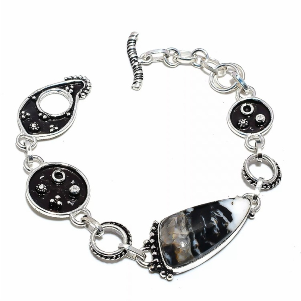 925 Sterling Silver Zebra jasper gemstone bracelet
